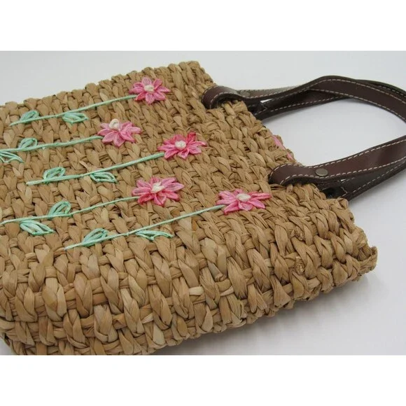 Lord & Taylor Purse Straw Rattan Handbag Retro Flowers Vacation Floral 90s VTG - Picture 16 of 16